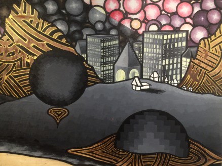 Closeup, right side of painting